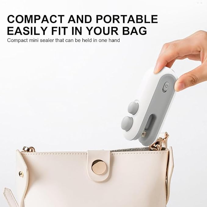 Portable handheld USB rechargeable bag sealer pressing a cream pouch