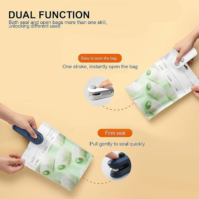 Portable USB-rechargeable bag sealing machine with sealing and opening functions