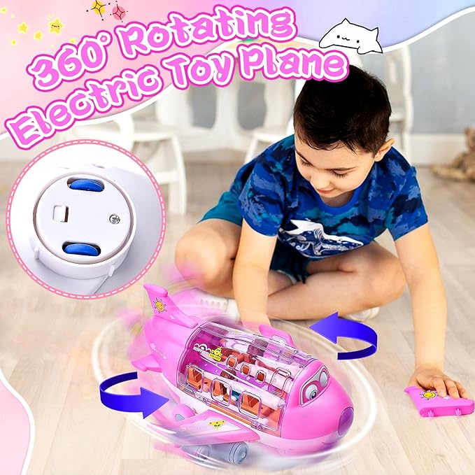 Pink 360 rotating airplane toy with transparent cabin and spinning base