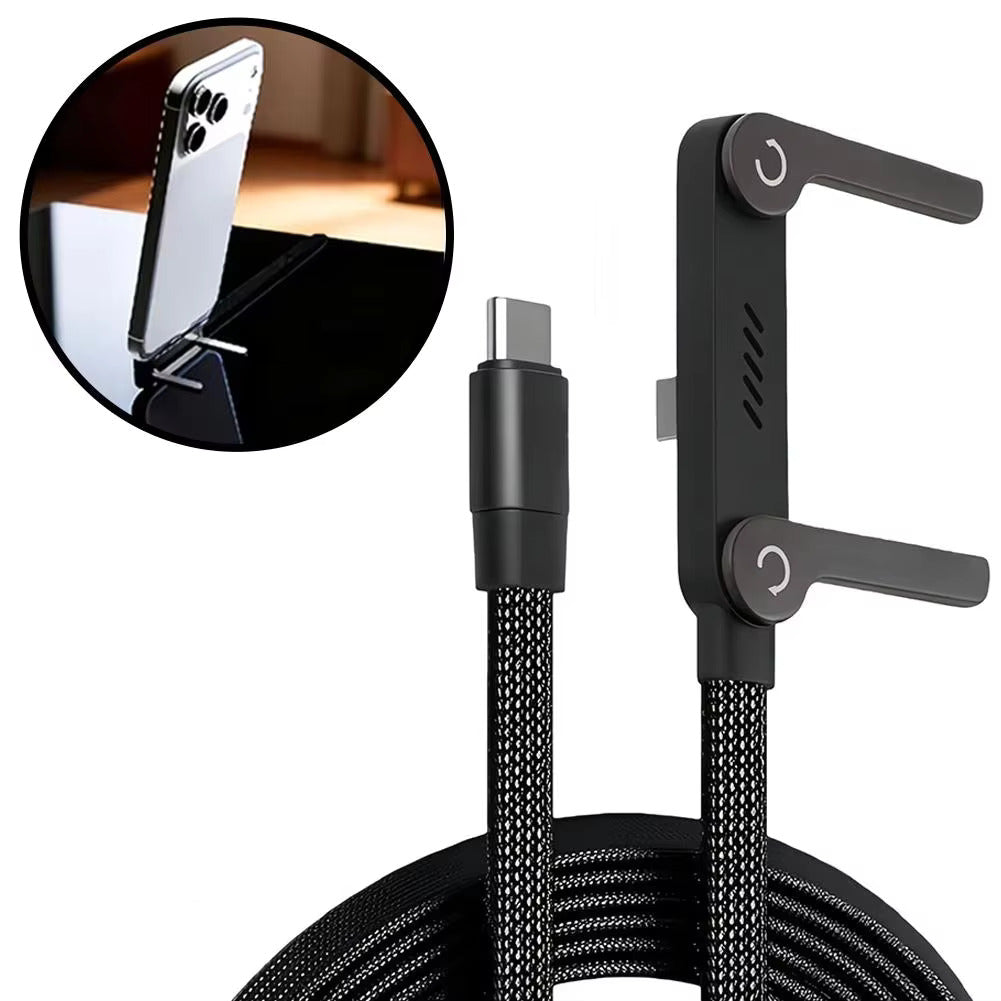 T-shaped USB-C to USB-C cable with braided black cord and two connectors