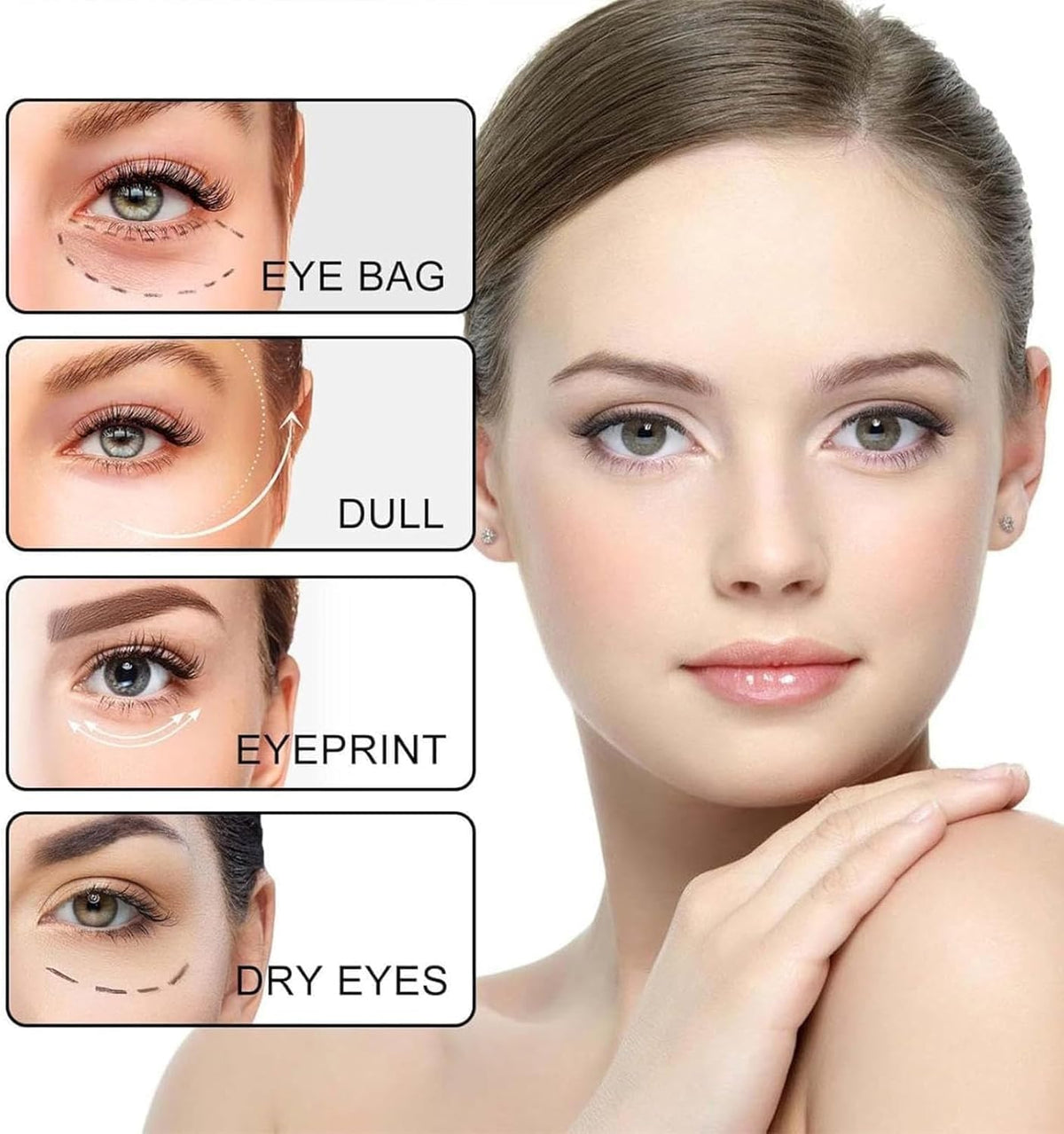 Eye area skincare with visible serum lines for eye bag and wrinkles