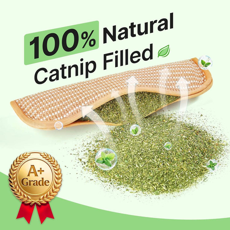 Woven sisal cat chew mat with catnip beneath the mesh