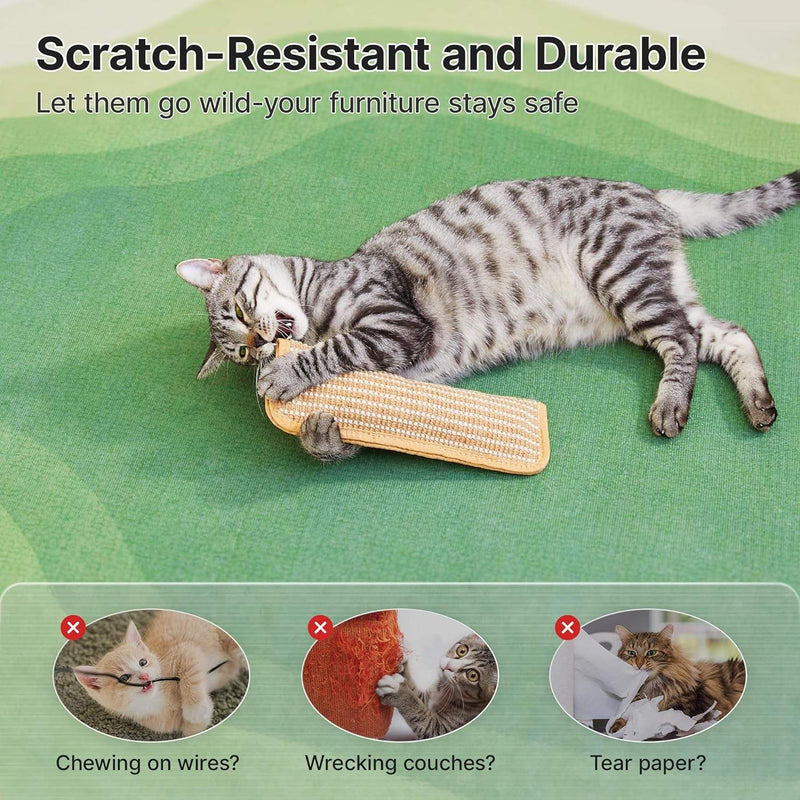 Cat clawing a woven sisal chew mat with tan edging