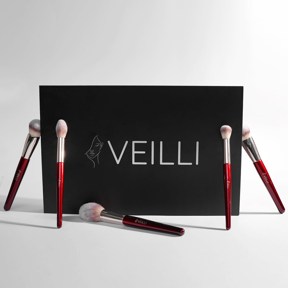 12-brush makeup set with burgundy handles and black presentation box