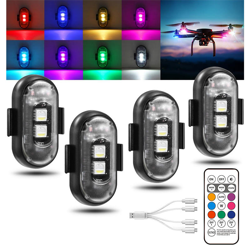 Wireless LED strobe light set with color options, remote control, and multi-light charging cable