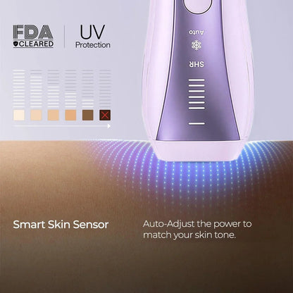 SkinGen IPL hair removal device with a skin sensor positioned over skin
