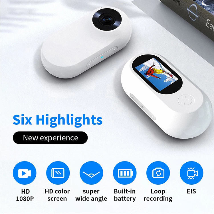 Mini-Motion View white motion camera with lens and a second unit showing its color screen