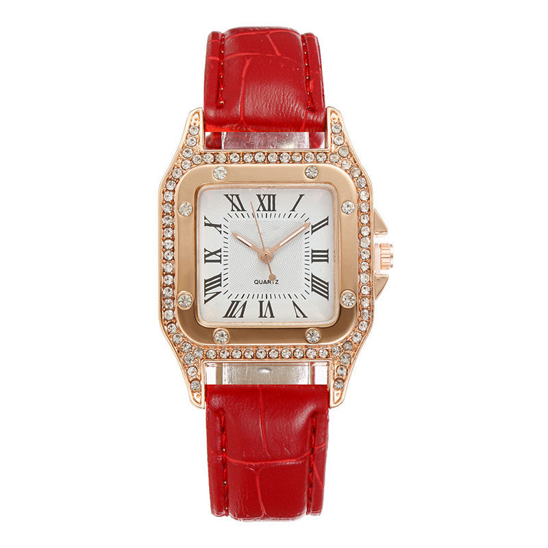 Classic women’s square watch with Roman numerals and crystal accents