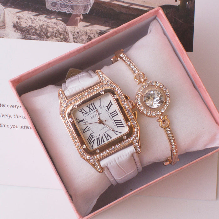 Rose gold watch and bracelet set in a box