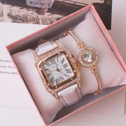Rose gold watch and bracelet set in a box