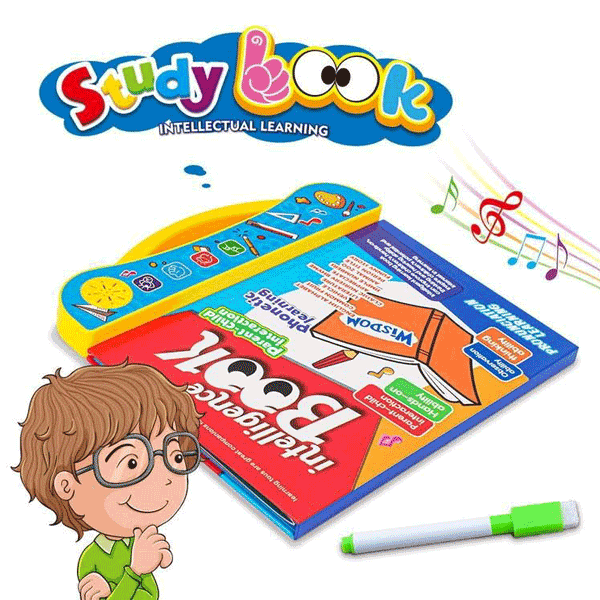 Children's learning book with colorful cover, sound panel, and marker