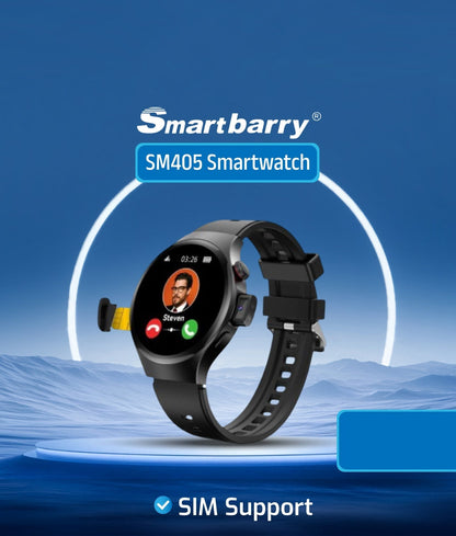 Smartbarry SM405 calling smartwatch with a black round face and adjustable strap