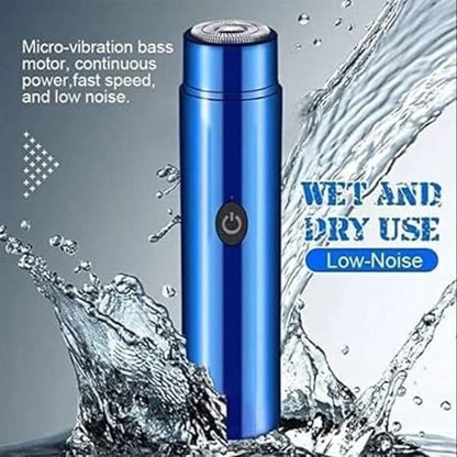 Blue MAXTOP portable mini electric shaver with a round foil head and power button