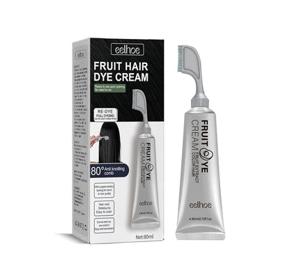 Eelhoe fruit hair dye cream in a comb-tip tube with box, black shade, 80 ml.