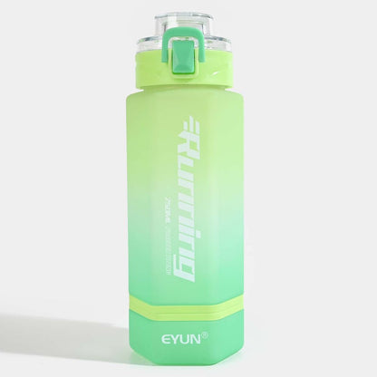 Green running water bottle with clear flip-top lid and locking clasp