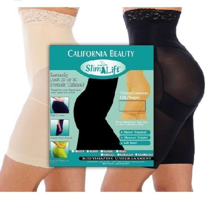 Women's slimming body shaper shorts in beige and black with lace trim