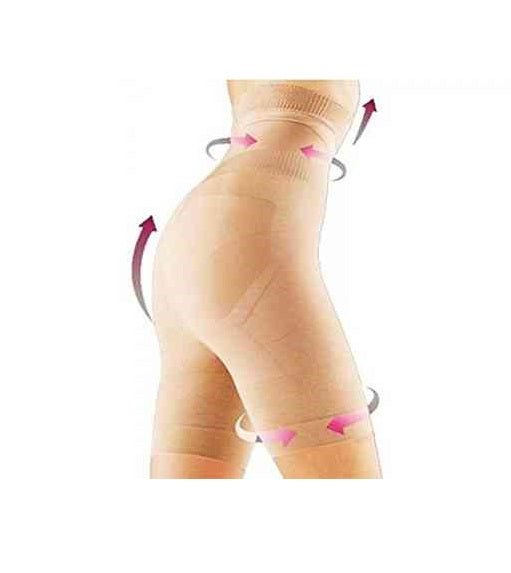 Beige high-waisted body shaper shorts shown from the back