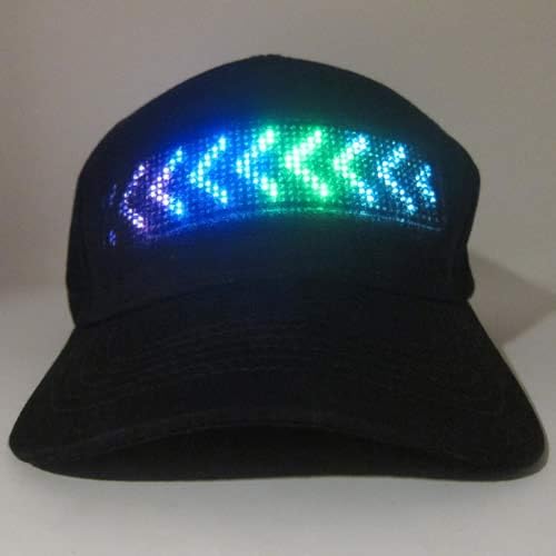 Black Bluetooth cap with a multicolor LED arrow pattern