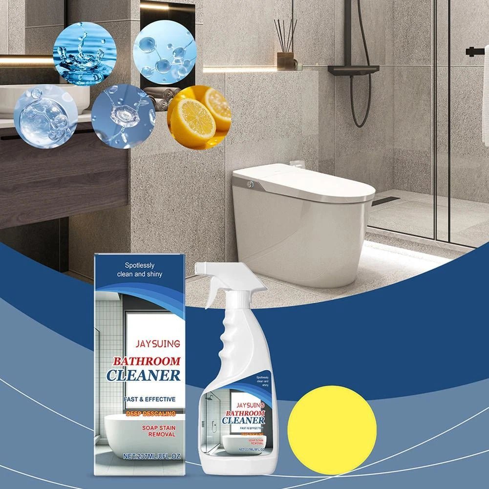 JAYSUING bathroom cleaner bottle and box with bathroom surfaces and cleaning graphics