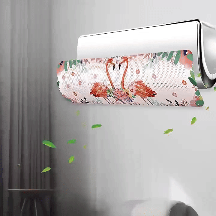 Air conditioner wind deflector with a pink floral flamingo print