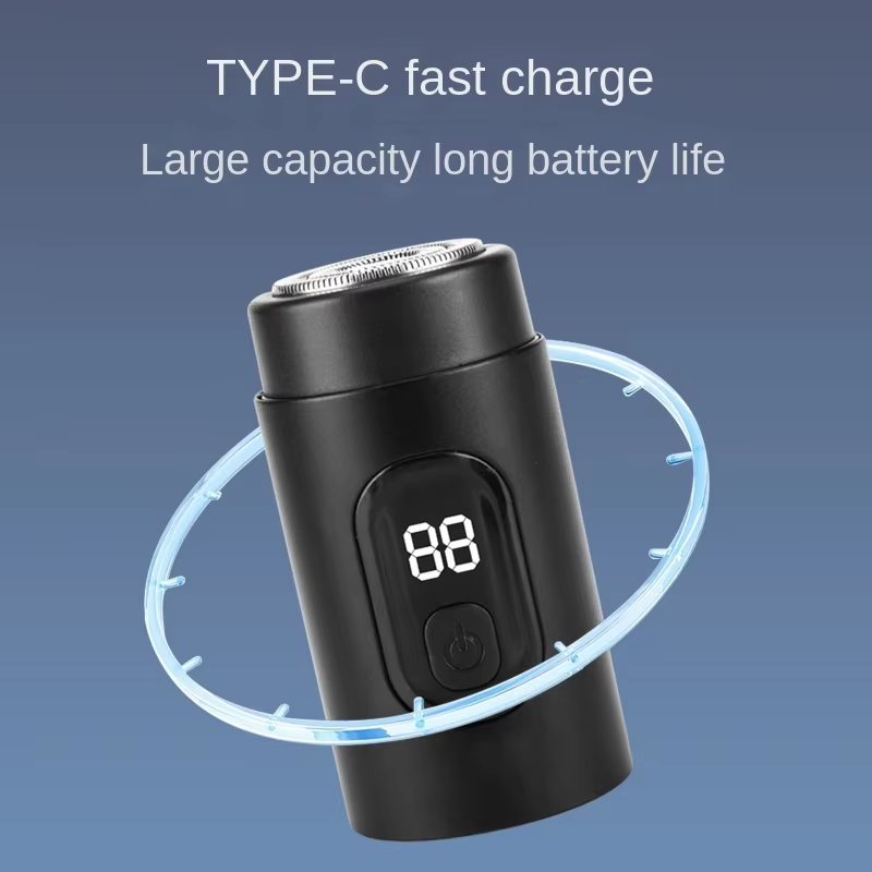 Black pocket shaver with digital display and USB-C charging feature