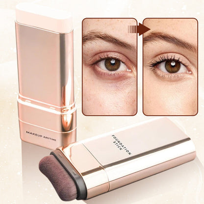 Water Light Base Stick Foundation with dense brush applicator and before-and-after eye views