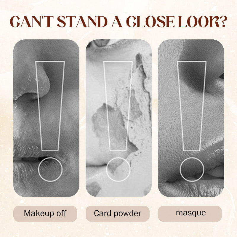Water Light Base Stick Foundation comparison graphic showing makeup on textured skin