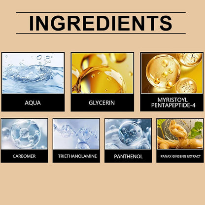 Lash serum ingredient chart listing aqua, glycerin, panthenol, and other ingredients