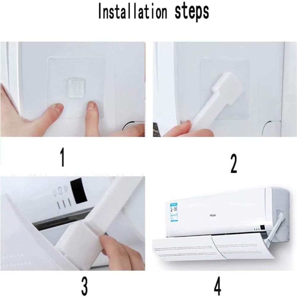 Air conditioner shield installation steps show mounting arm and finished unit.