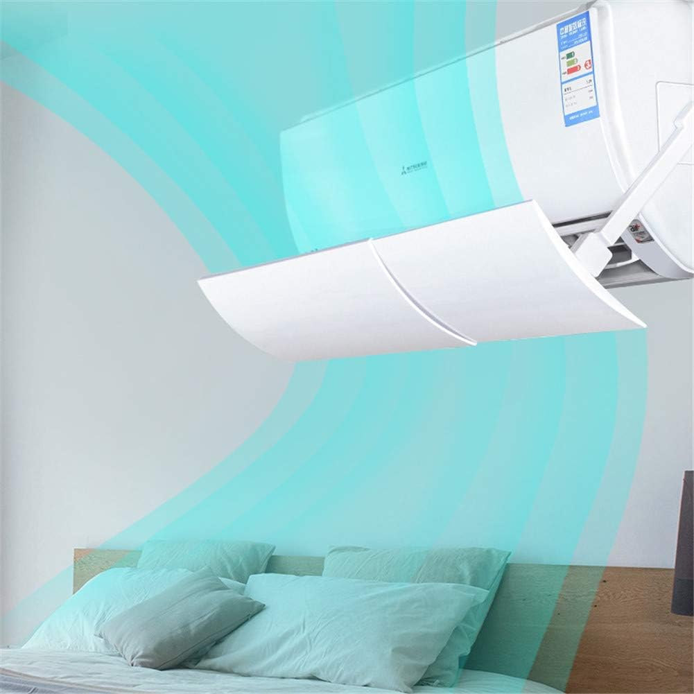 White adjustable air conditioner shield directs airflow away from a bed.