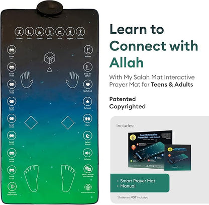 Interactive prayer mat with touch controls and step-by-step prayer guidance symbols